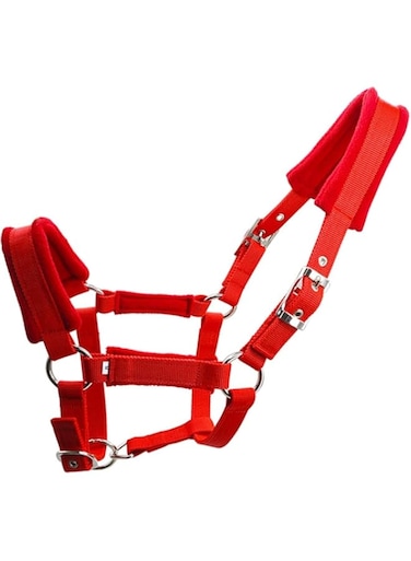 ABOCIDEGE Adjustable horse collar with wool padding, equestrian rope collar with padding, equestrian riding head with satin hardware (red L)