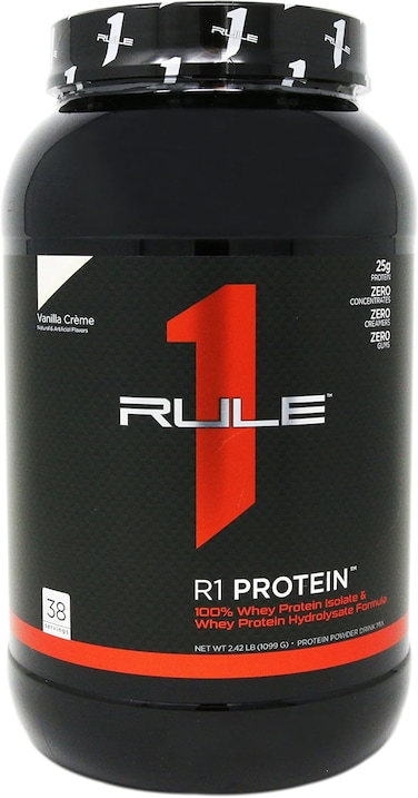 Rule1 1 100% Whey Protein Powder, Isolate &amp; Hydrolyzed Whey Protein Vanilla Cr&egrave;me, 25G Protein 30 Servings 1.98 Lbs (900 Grams)