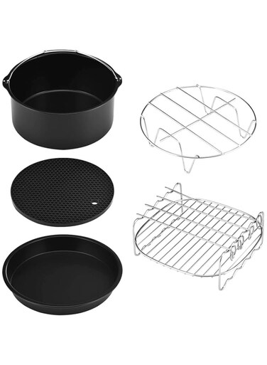 U-HOOME Air Fryers Accessories for Gowise Philips Cozyna and More, All Over 3.0L Capacity, All 3.7QT 5.3QT with 7 Inch Diameter, Universal Deep Fryer Accessories Kits (Set of 5)