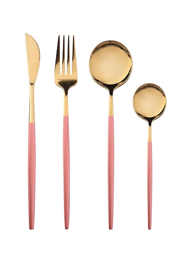 4-Piece Stainless Steel Cutlery Set Pink/Gold 220mm