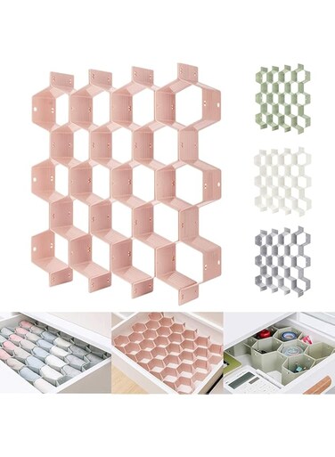 ELECDON Drawer Organizer Divider Honeycomb Separator Adjustable for Ties, Underwear, Cosmetics and Jewelry, Sock, Organizer (Pink)