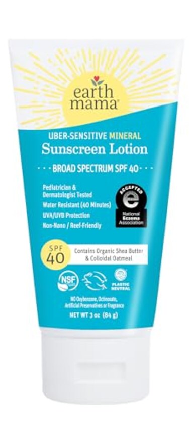 لوشن واقي شمس معدني من إيرث ماما، SPF 40، آمن على الشعاب المرجانية، زنك غير نانوي، دقيق شوفان عضوي، خالٍ من الستيرويدات، للأطفال والرضع والعائلة، 3 أونصة
