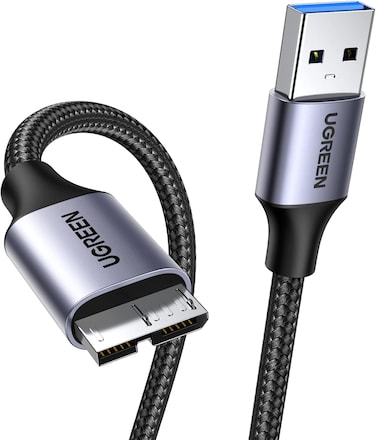 UGREEN Micro USB 3.0 Cable 0.5M USB 3.0 A Male to Micro B Cable Nylon Braided External Hard Drive Cable Compatible for Samsung Galaxy S5, Note 3, WD Camera, Hard Drive and More
