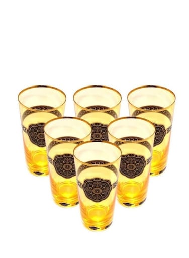 25089-300-50933 Tumbler Set – 6 Pieces, 300 ml Gold Brown Glasses, Ideal for Gifts & Parties