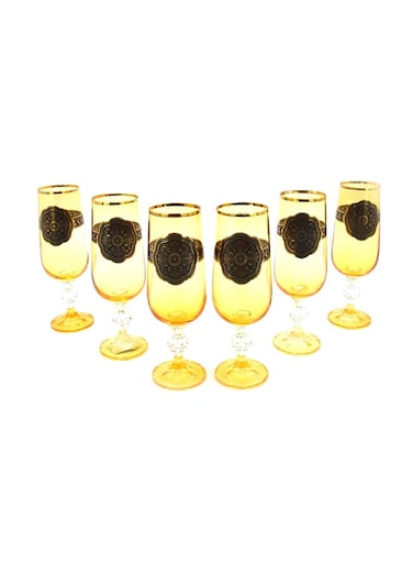6-Piece Flute Glass Set – Yellow/Brown, 180ml Each, Stylish & Durable