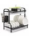 Kitchen Dish Drying Rack 2-Tier with Removable Drainboard &amp; Utensil Holder   Dish Drainer for Countertop &acirc;&euro;&ldquo; Large Capacity Plate &amp; Bowl Organizer with Cup Holder &acirc;&euro;&ldquo; Kitchen Storage Rack (Black)