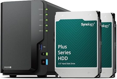 Synology DS225+ 2-Bay Diskstation NAS (Intel Celeron J4125 4-Core 2.0 GHz 2GB DDR4 RAM 2xRJ-45 1GbE LAN Port) 8 TB Bundle with 2X HAT3300-4T