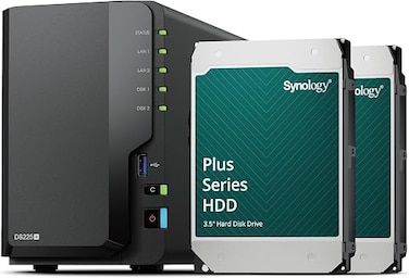 Synology DS225+ 2-Bay Diskstation NAS (Intel Celeron J4125 4-Core 2.0 GHz 2GB DDR4 RAM 2xRJ-45 1GbE LAN Port) 12 TB Bundle with 2X HAT3300-6T