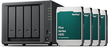 Synology DS425+ 4-Bay Diskstation NAS (Intel Celeron J4125 4-Core 2GB Ram 2xRJ-45 1GbE LAN Port) 16TB Bundle with 4X HAT3300-4T