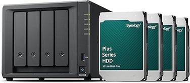 Synology DS925+ 4-Bay Diskstation NAS (AMD Ryzen Embedded V1500B Quad-Core 4GB Ram 2xRJ-45 1GbE LAN Port), 16TB Bundle with 4X HAT3300-4T