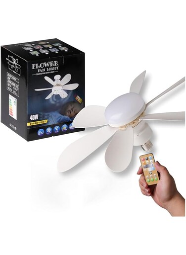 ROUNY Socket Fan Ceiling Fan with Light and Remote, 20.5" E27 Noiseless Ceiling Fans Dimmable Led Lights, Small Light Bulb/Ceiling Fan for Bedroom, Kitchen, Living Room, Balcony