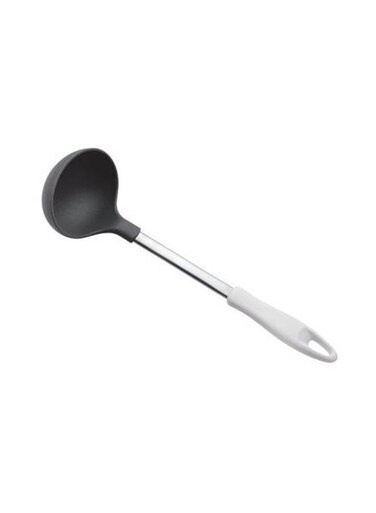 Nylon Ladle – Black, White & Silver, 37 x 8.5 x 1 cm, Heat-Resistant Kitchen Tool