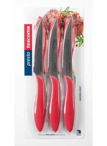 Presto Steak Knife Set &ndash; 6pcs, 12cm Blades, Red Handles, Sharp &amp; Durable (29.5 x 12 x 1.8 cm)