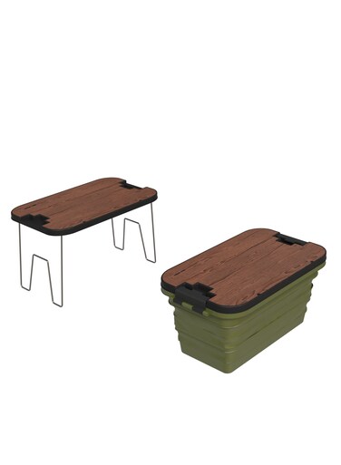 LION Folding Basket with Built-in Table, 32 Liter Capacity, Collapsible Strong Box, 2-in-1 Multi-purpose Table, Waterproof TPE Material, Leak-Proof Design