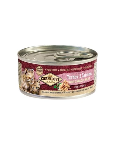 Carnilove Turkey &amp; Salmon Kitten Wet Food &ndash; 12x100g Cans, Grain-Free Complete Nutrition for Kittens