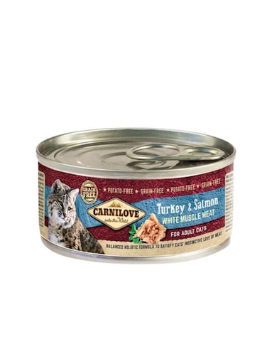 Carnilove Turkey &amp; Salmon Adult Cat Wet Food &ndash; 12x100g Cans, Grain-Free Complete Nutrition