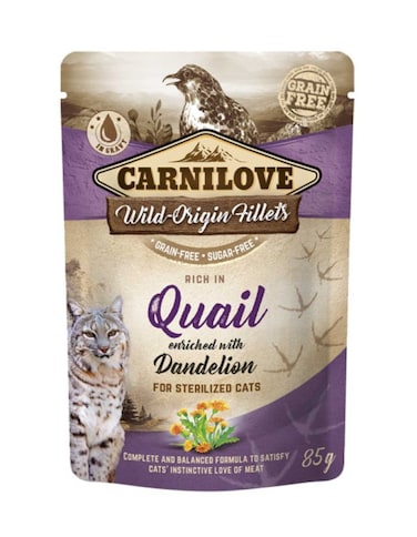 Carnilove Quail with Dandelion for Sterilized Cats Wet Food Pouches 24x85g   Grain-Free Complete Cat Food