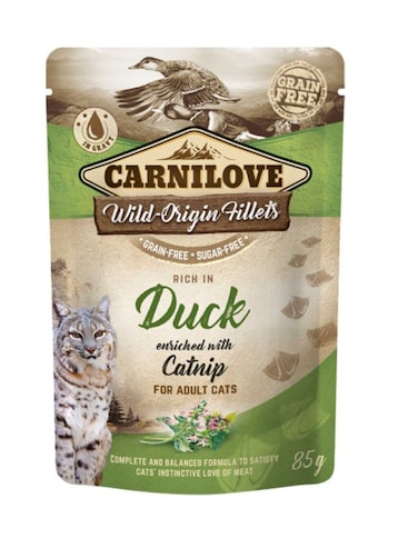 Carnilove Duck with Catnip Wet Food Pouches for Adult Cats 24x85g &ndash; Grain-Free, Healthy Skin &amp; Digestion