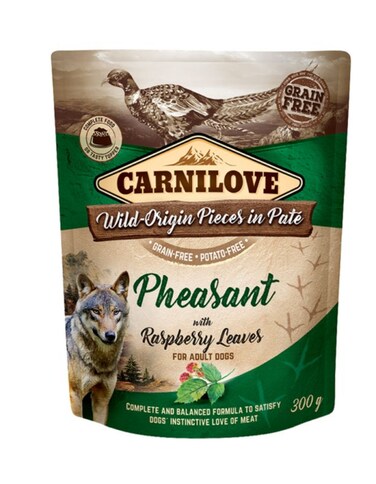 Carnilove Pheasant with Raspberry Leaves Wet Food for Adult Dogs &ndash; 12x300g Pouches, Grain-Free, High Meat Content