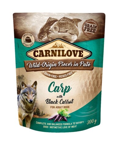 Carnilove Carp with Black Carrot Wet Food Pouches for Adult Dogs 12x300g &ndash; Grain-Free, High Meat, Complete Nutrition