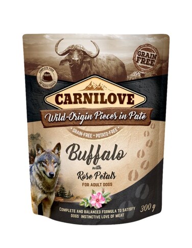 Carnilove Buffalo with Rose Blossom Wet Food for Adult Dogs 12x300g   Grain-Free High Meat Pouch