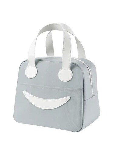 Insulated Lunch Box Bag - with Smiling Face Design &acirc;&euro;&ldquo; Leak-Proof Thermal Oxford Tote with Leather Handle &acirc;&euro;&ldquo; One Main Compartment &amp; Outer Pocket &acirc;&euro;&ldquo; For Office, School, Work, Travel, Snacks &acirc;&euro;&ldquo; Reusable &amp; Lightweight &acirc;&euro;&ldquo; Size 23.5x14x20.5 cm &acirc;&euro;&ldquo; 6.5L Capacity