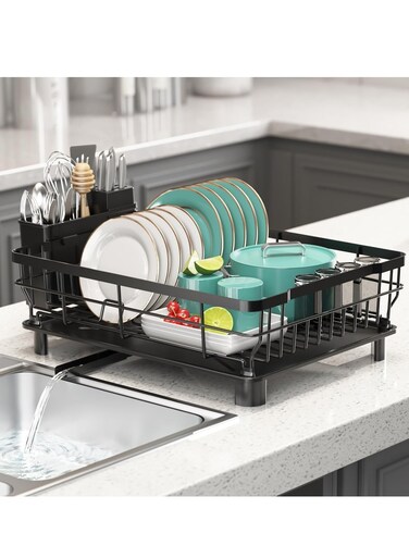 Dish Drying Rack, Stainless Steel Dish Rack for Kitchen Counter, Dish Drainer with Drainboard, Utensil Holder, Stainless Steel Kitchen Drying Rack for Dishes, Knives, Spoons, Forks