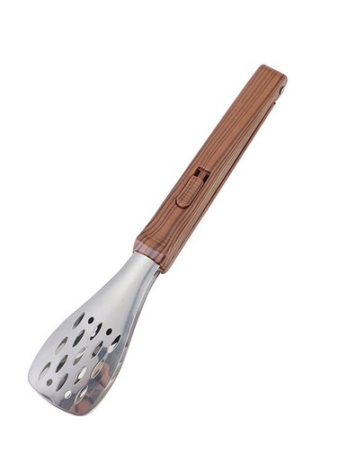 Locking Stainless Steel Food Tongs with Wood Grain Design - Secure Grip Kitchen Utensil for Cooking and Serving