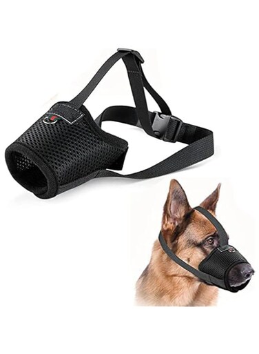 ORiTi Dog Muzzle Anti Biting and Chewing with Breathable Mesh Soft Fabric and Adjustable Strap, Puppy Dog Mouth Cover Guard Suitable for Medium and Large Dogs Large, (L, Black)