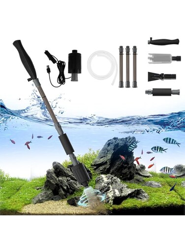 EKIND USB Electric Aquarium Gravel Cleaner, 6 in 1 Multi Function Fish Tank Sand Washer, Water Changer Kit with Adjustable Length and Powerful Suction, Brushless Motor, USB interface