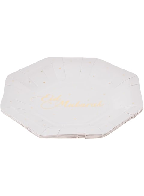 Thepartypopper White And Gold Eid Mubarak Plate Small, Tppseteid02