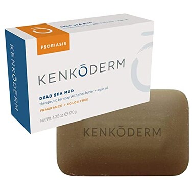 Kenkoderm Psoriasis Dead Sea Mud Soap With Argan Oil &amp; Shea Butter, Natural Exfoliating Body &amp; Face Cleanser For Sensitive Skin, Fragrance &amp; Color-Free, 4.25 Ounce, 1 Bar