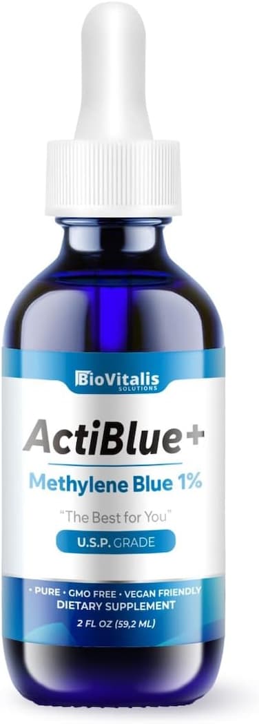 Biovitalis Solutions Actiblue+ Methylene Blue 1% : Methylene Blue ISO Certified Third Party Lab Tested 99, 9% No Formaldehyde No Alcohol No Gluten&amp;GMO(2Fl.Oz)