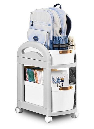 Drawer Storage Rolling Cart Storage Cart with Lockable Wheels Drawers Storage Organizer for Classroom Office Home (2-Tier)
