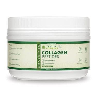 Zaytun Vitamins Halal Collagen Peptides Powder, Hydrolyzed Type I &amp; Iii Collagen, Supports Joint, Bone, Muscles, Hair, Skin, &amp; Nails, Keto Friendly, Grass-Fed, 10 Oz, Made in USA, Certified Halal