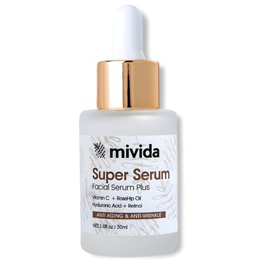 mivida Anti Aging Super Serum for Face, All-In-One face serum With Retinol, Hyaluronic Acid, RoseHip Oil, Vitamin C, Anti-Wrinkle Day &amp; Night Face &amp; Neck Facial Serum, 1.0 oz