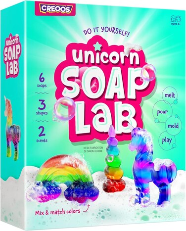 Creoos Unicorn Soap Making Kit for Kids Arts and Crafts Diy Kits 3 Soap Molds with Colors Scent Make Your Own Soap Unicorn Gifts Toys for Girls Crafts STEM Science Gift for Kids Activities Boys Girl