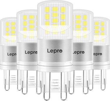 Lepro G9 LED Light Bulbs, Cool White 6000K, 3.8W 470lm LED Capsule Bulbs for Crystal Chandeliers, Energy Saving, 40W Halogen Bulbs Equivalent, Ceiling and Wall Light Fittings, Non-dimmable, Pack of 5