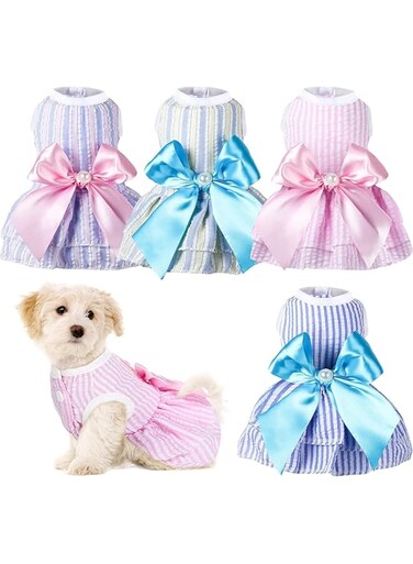 ChicAbode 4 Pieces Dog Dresses, for Small Medium Dogs Puppy Clothes, Summer Princess Pet Dresses, Girl Female Doggie Tutu Skirt Apparel, for Chihuahua Yorkies Pup Cat Outfit(X-Small)