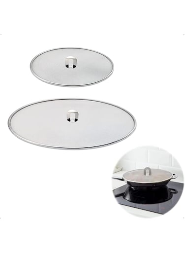 Joyzzz Splatter Guard, 2Pack Large 13 Inch and Small 10 Inch Shield Stainless Steel Splatter Shield Set, Grease Splatter Screen Universal for Frying Pan Stainless Steel Oil Splash Guard