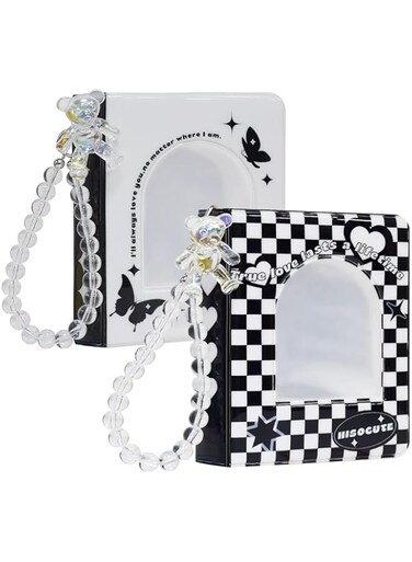 MAKINGTEC Kpop Photocard Binder, 2PCS Kpop Photocard Binder 3-inch Mini Kpop Album with Cute Dangling Bear, Korean Photo Card Binder Book Mini Album, 20 Sheets 40 Pockets
