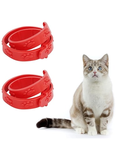 SYOSI 2 Pack Flea and Tick Collars, Adjustable Natural Oil Pet Flea Collar for Kitten Cats Puppy 33cm/13 inch in Length, red