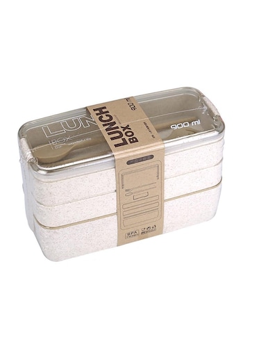 Bento Lunch Box for Kids - Leakproof Bento Box for Adults, 3-In-1 Meal Prep Container, Dishwasher Safe Asian Food Prep Container with - Japanese Style, Beige Color