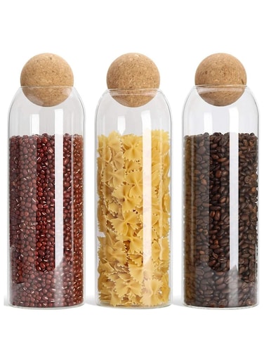 Glass Jar with Ball Cork Lid, Glass Canister with Wood Lid, Storage Container Jars for Coffee, Tea, Spice, Sugar, Salt, Set of 3 (1600ml)