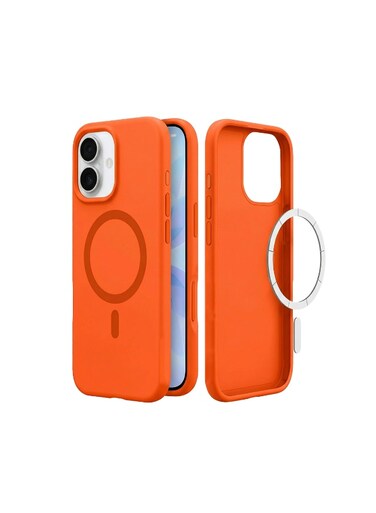 Mobcos iPhone 17 Orange Elite Ring Premium Silicone MagSafe Case for iPhone   Silky Soft Touch   Military-Grade Shockproof Protection   Strong Magnetic Compatibility   Luxury Slim Cover