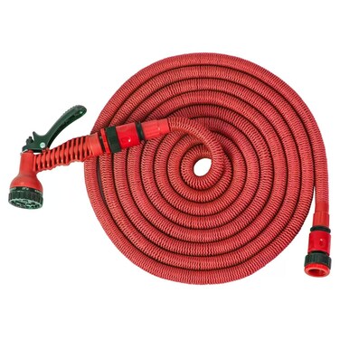 Beorol 15m Expandable Garden Water Hose, 7-Pattern Flexible Hose with High-Pressure Spray for Plant Watering and Car/Motorcycle Cleaning - Red