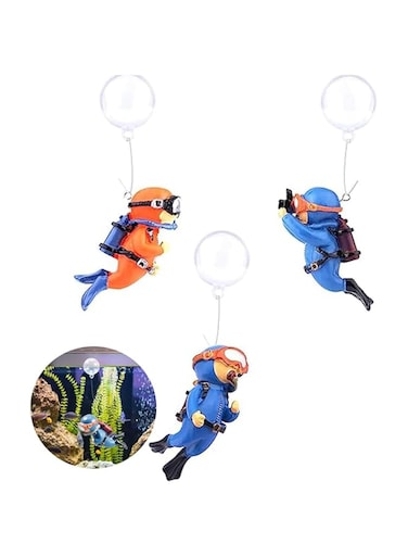 Aputue Fish Tank Decorations, Cute Little Diver Fish Playmate, 3 Pack Floating Fish Tank Decorations with Floating Device, Aquarium Decoration for All Kinds of Fish and Fish Tanks Swimming Pool