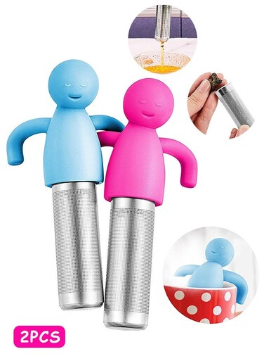 2 Pieces Tea Infuser for Loose Tea - Cute Fine Mesh Tea Strainer Stainless Steel Tea Filter Ball Tea Diffuser Steeper for Teacups Teapots (Blue+Rose Red)