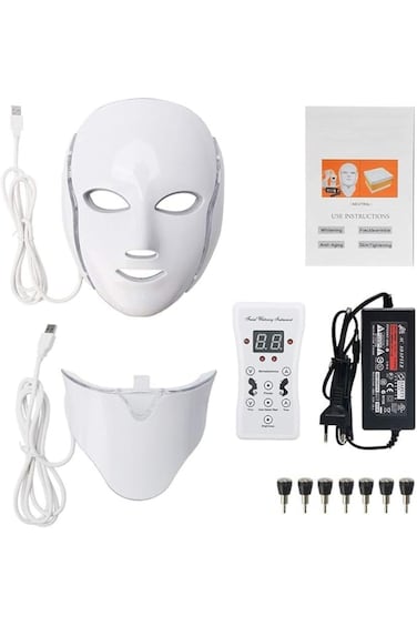 LED Face Mask with Neck Coverage, 7 Color Light Therapy Mask for Skin Rejuvenation, Anti-Agin