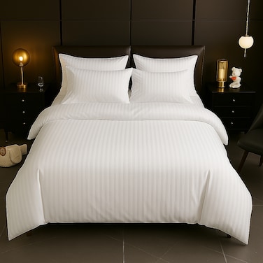 MAXQON 6-Piece Duvet Cover Set &ndash;King Size, Includes 1 Duvet Cover(220x240cm), 1 Fitted Sheet(180x200+30cm) 4 Pillowcases(53x75cm), Color White